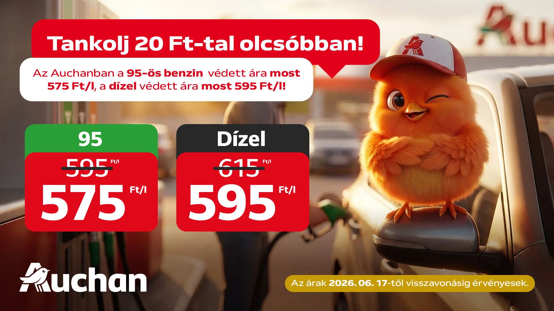 Tankolj 20 Ft-tal olcsóbban az Auchannál!
