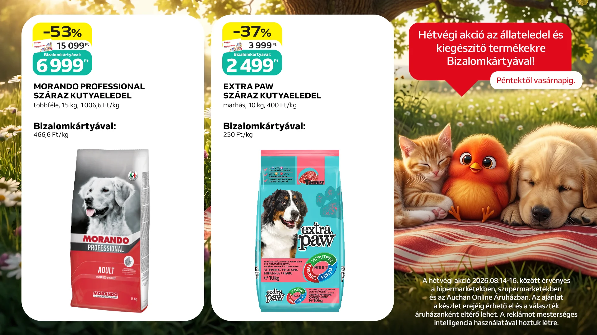 Hétvégi akció az állateledel és kiegészítő termékekre Bizalomkártyával!