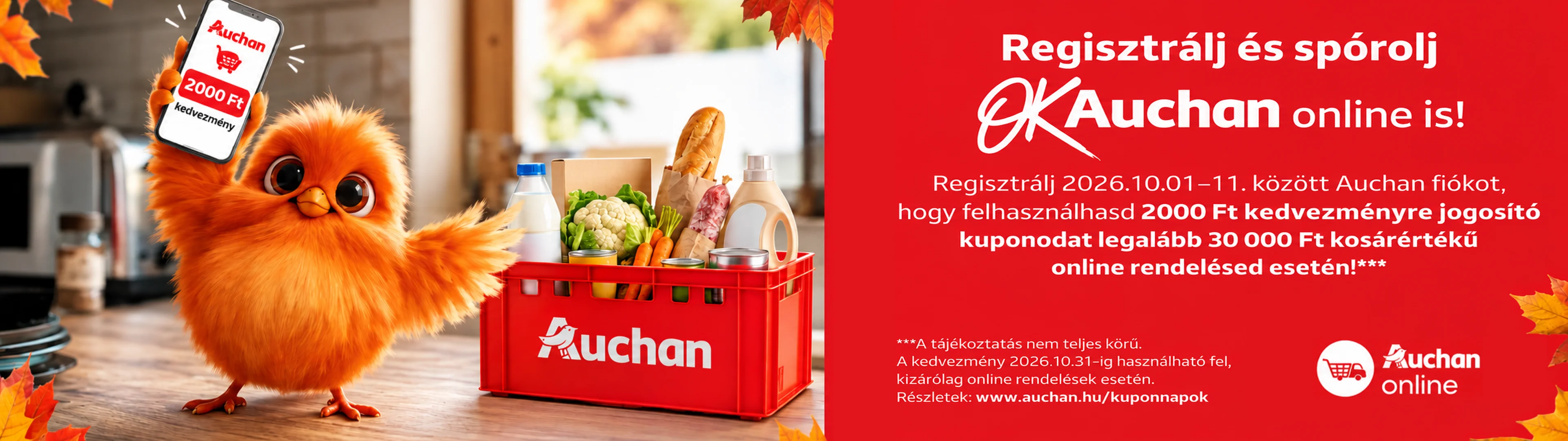 Regisztrálj és spórolj OkAuchan online is: 2000 Ft kedvezmény legalább 30.000 Ft vásárlás esetén