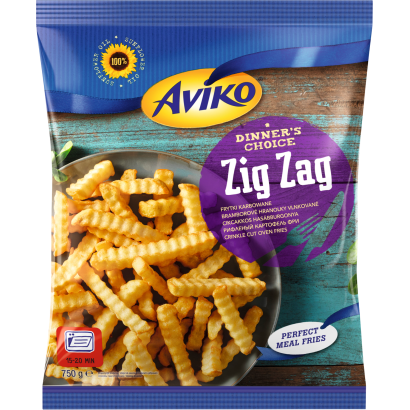 Aviko Zig Zag Elősütött és Gyorsfagyasztott Cikcakkos Hasábburgonya Sütőbe 750 G