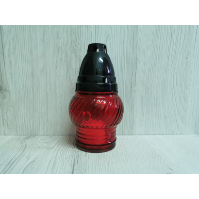 üveg Mécses Piros, Műanyag Tetővel, 25g 7h 14 Cm