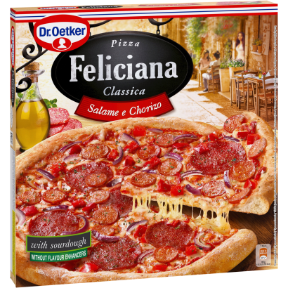Dr. Oetker Feliciana Gyorsfagyasztott Pizza Szalámival és Chorizo Szalámival 320 G