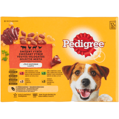 Pedigree Vegyes Válogatás Teljes értékű Eledel Felnőtt Kutyák Részére Vagdalttal 12 X 100 G (1,2 Kg)