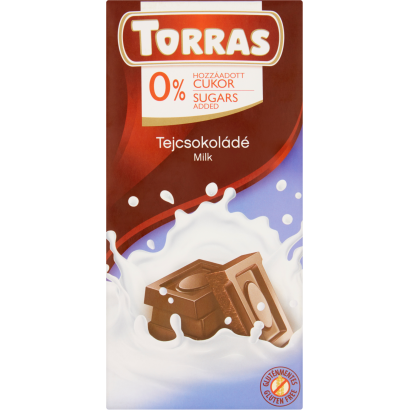 Torras Tejcsokoládé Hozzáadott Cukor Nélkül, édesítőszerrel 75 G