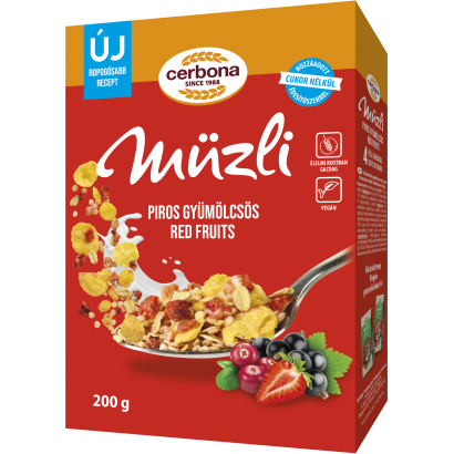 Cerbona Piros Gyümölcsös Müzli Cukor Hozzáadása Nélkül, édesítőszerrel 200 G
