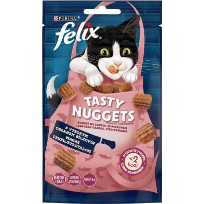 Felix Tasty Nuggets Kiegészítő állateledel Felnőtt Macskáknak Lazacban Gazdag, Pisztránggal 50 G