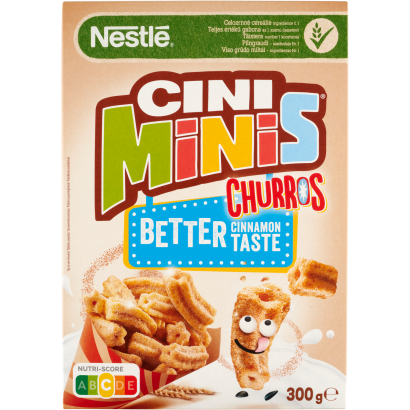 Nestlé Cini Minis Churros Ropogós, Fahéjas Gabonapehely Teljes Kiőrlésű Búzával 300 G