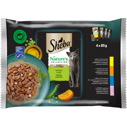 Sheba Nature's Collection Vegyes Választék Teljes értékű Nedves Eledel Felnőtt Macskáknak 4 X 85 G