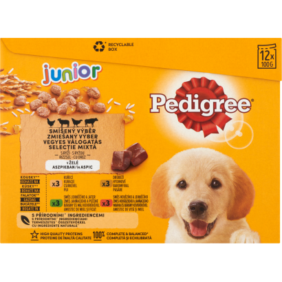 Pedigree Junior Vegyes Válogatás Teljes értékű Nedves Eledel Kölyökkutyáknak 12 X 100 G (1,2 Kg)