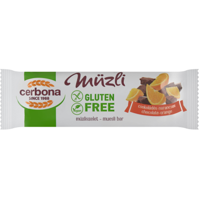 Cerbona Gluténmentes Csokoládés-narancsos Müzliszelet Kakaós Bevonó Talppal 35 G