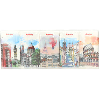 Auchan Kedvenc Travel Collection 4 Rétegű Papír Zsebkendő 10 X 10 Db/ Csomag