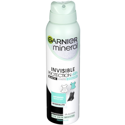 Garnier Mineral Quick Dry Invisible Black White Colors 48 H Fresh Aloe Spray 150 Ml