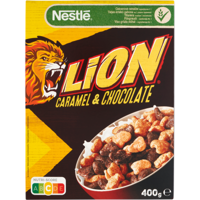 Nestlé Lion Karamellás és Csokoládés Ropogós Gabonapehely Vitaminokkal és ásványi Anyagokkal 400 G