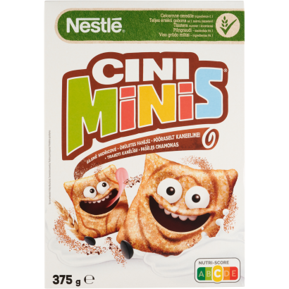 Nestlé Cini Minis Ropogós Fahéjas Gabonapehely Teljes Kiőrlésű Búzával, Vitaminokkal és Vassal 375 G