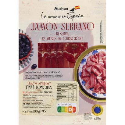Auchan Collection Jamon Serrano Szeletelt Sonka 12 Hónapig érlelt 100 G