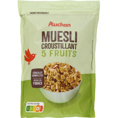Auchan Kedvenc Ropogós Müzli 5 Féle Szárított Gyümölccsel 450 G
