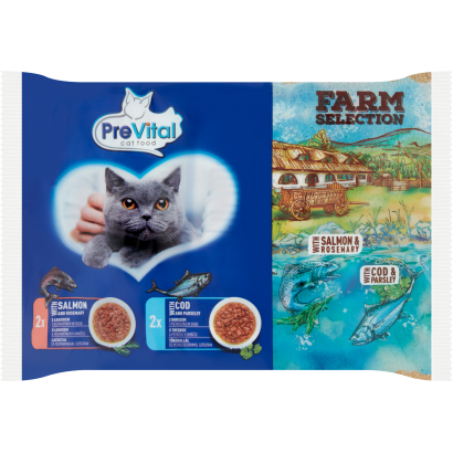 Prevital Farm Selection Teljes értékű állateledel Felnőtt Macskák Számára Szószban 4 X 85 G
