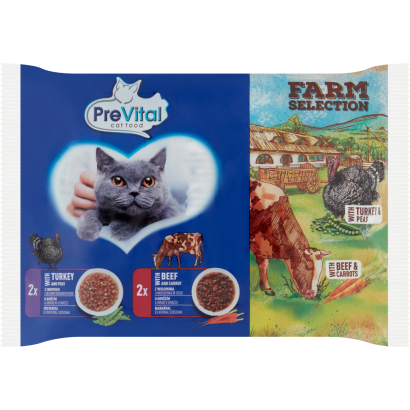 Prevital Farm Selection Teljes értékű állateledel Felnőtt Macskák Számára Szószban 4 X 85 G