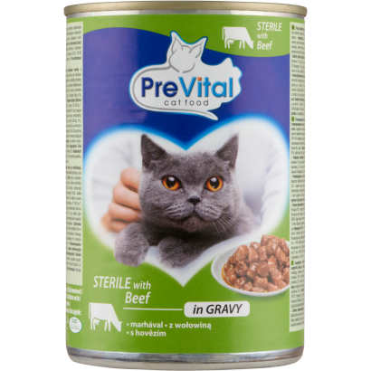 Prevital Teljes értékű állateledel Felnőtt, Ivartalanított Macskák Számára Marhával Szószban 415 G