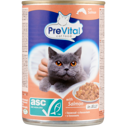Prevital Teljes értékű állateledel Felnőtt Macskák Számára Asc Lazaccal Zselében 415 G