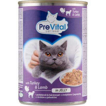 Prevital Teljes értékű állateledel Felnőtt Macskák Számára Pulykával és Báránnyal Zselében 415 G