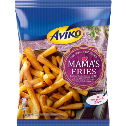 Aviko Mama's Fries Elősütött és Gyorsfagyasztott, Háziasan Szelt Héjas Burgonyahasábok 750 G