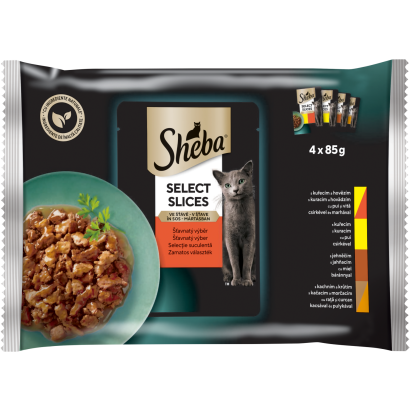 Sheba Select Slices Teljes értékű Nedves Eledel Felnőtt Macskáknak Zamatos Választék 4x85 G (340 G)