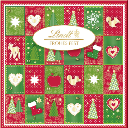 Lindt Merry Christmas Adventi Naptár Tejcsokoládé és Fehér Csokoládé Vegyes Töltelékkel 115 G