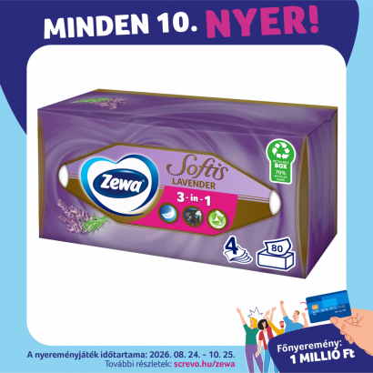 Zewa Softis Lavender Illatosított Dobozos Papír Zsebkendő 4 Rétegű 80 Db