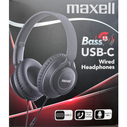 Maxell Bass 13 Usbc Wired Headphones W/mic Black